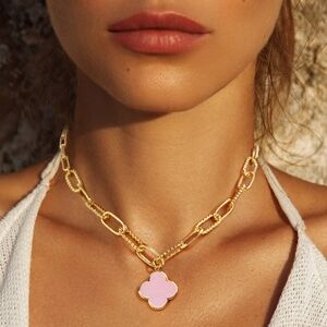 Pink Gold Dipped Quatrefoil Clover Chain Necklace Link Pendant